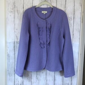 Appleseed’s Women Boucle Cardigan Jacket Ruffle Front Lilac Size L Wool